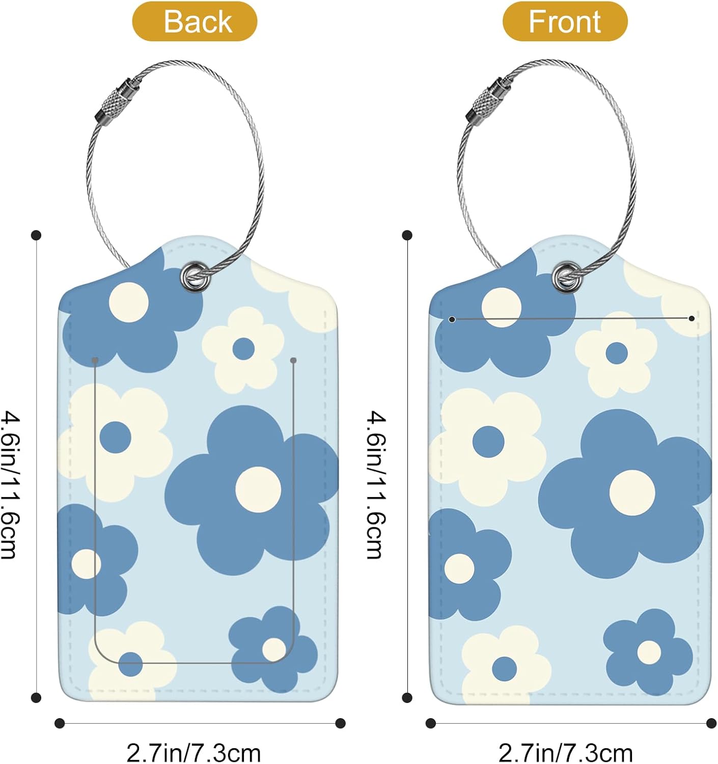 2Pack Luggage Tags for Suitcases, Cute Unique Pu Leather Cruise Luggage Tag with Privacy Cover ID Label Address Card and Metal Ring Suitable for Women Men Kids Travel Bag Blue and White Flowers