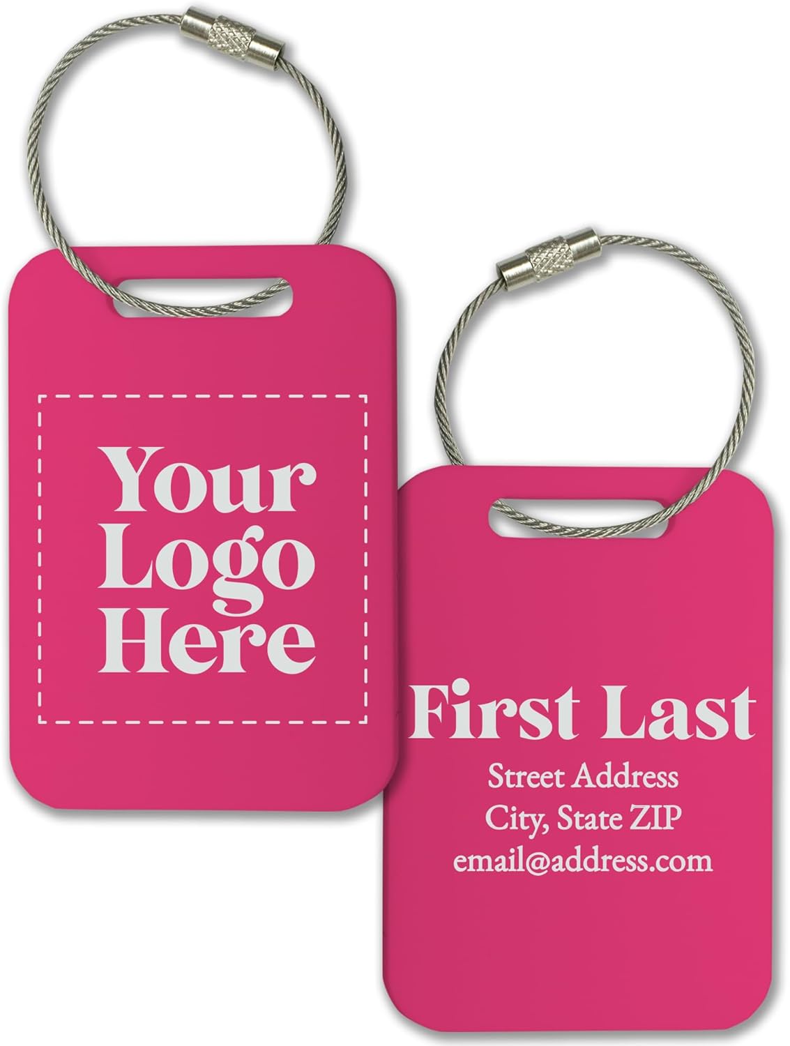 Personalized Logo Name Tag for Luggage (3 or 6 Count Pack) | Custom Tag for Suitcase | Acrylic Name Tag for Travel | Choose Your Font & Color | Backpack ID Label (Logo, Hot Pink)