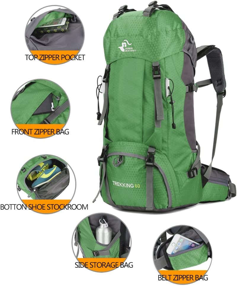 Bseash 60L Waterproof Hiking Camping Backpack with Rain Cover, Large Outdoor Sport Travel Daypack Rucksack for Climbing