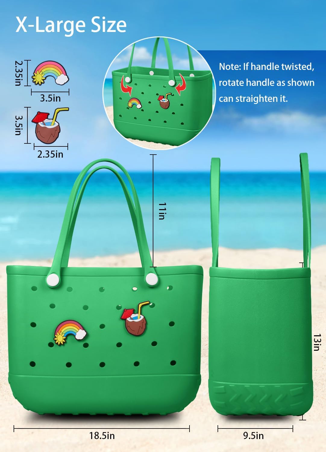 Beach Bag Rubber Tote Bag - Waterproof Travel Bag for Women Washable Tote Bag Handbag for Sports Beach Market Pool