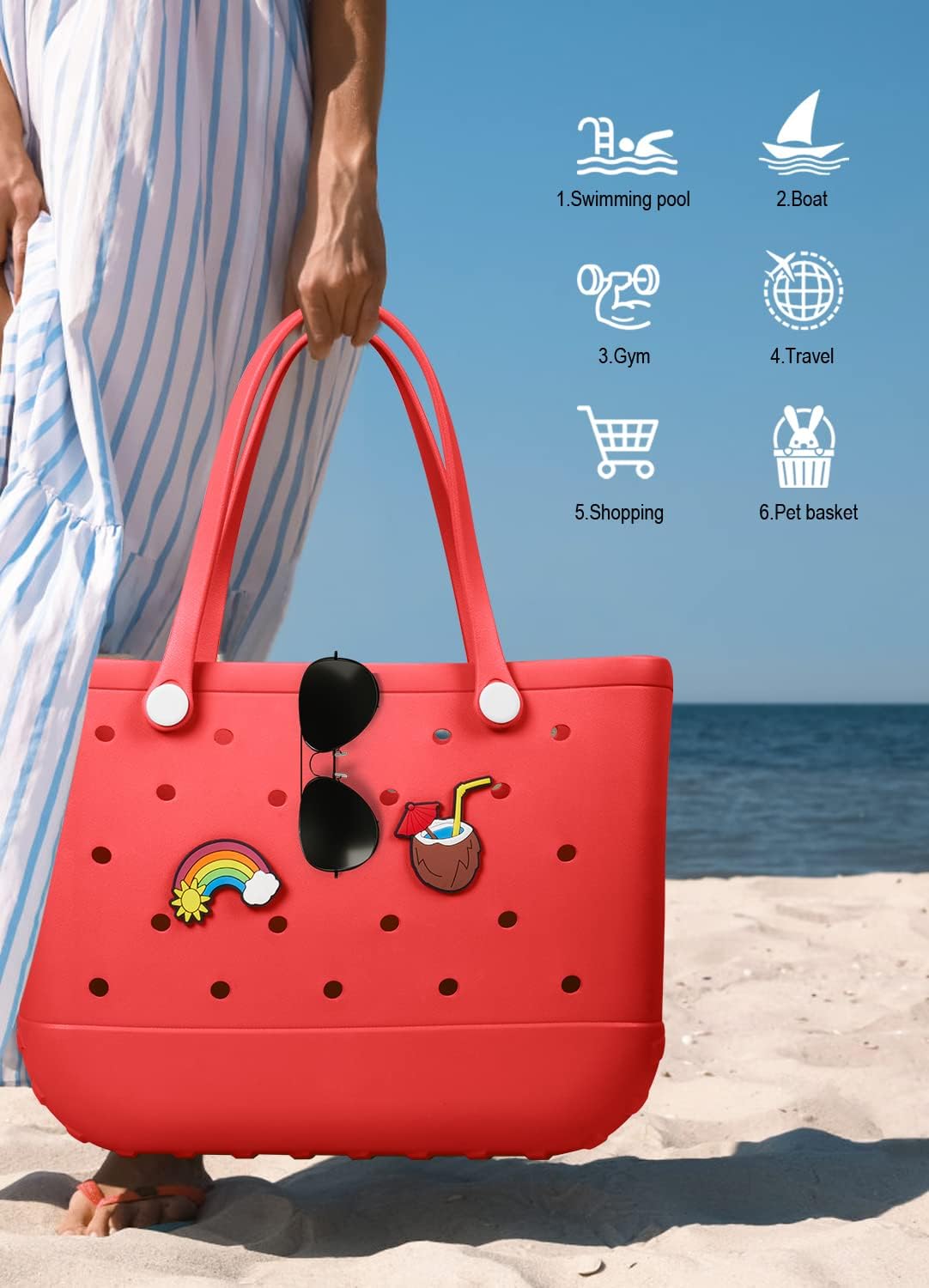 Beach Bag Rubber Tote Bag - Waterproof Travel Bag for Women Washable Tote Bag Handbag for Sports Beach Market Pool
