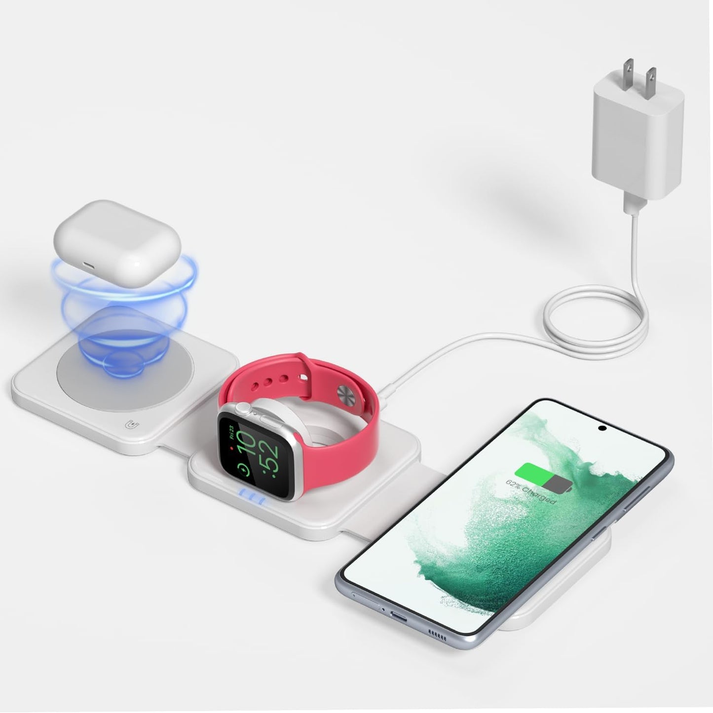 3-in-1 Wireless Charger for Magsafe: GEEKERA Magnetic Charging Pad for iPhone 15/14/13/12 Pro Max/Plus/Mini, Apple Watch Ultra 2/Series 9/8/7/6/5/4/3, AirPods Pro 3rd/2nd…