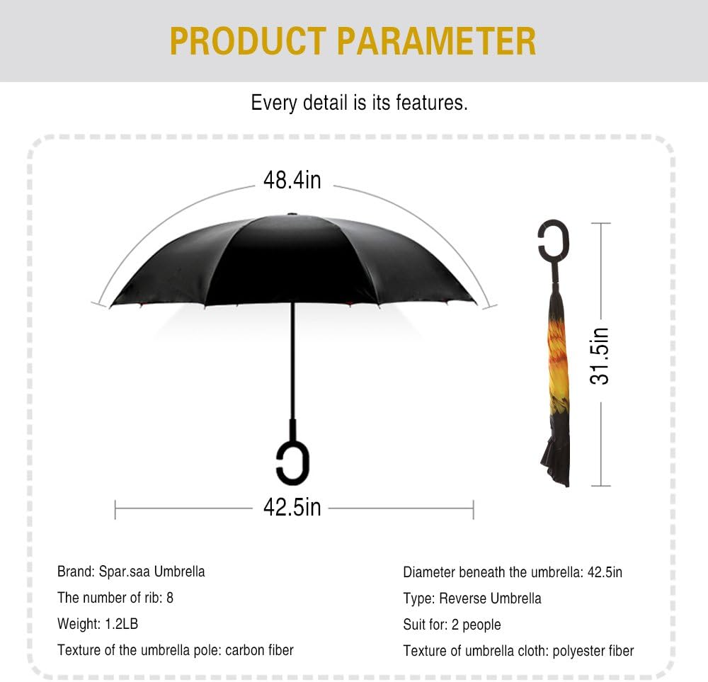 SIEPASA 49/56 Inch Inverted Reverse Upside Down Umbrella, Extra Large Double Canopy Vented Windproof Waterproof Stick Golf Umbrellas with C-shape Handle.
