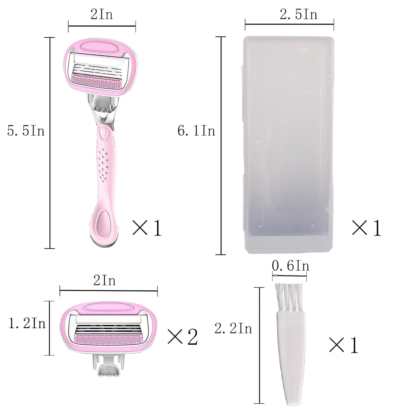 Women's Travel Razor Set, Purple, Plastic Handle, 4-Blade System with 2 Refills and Case, Compact Portable Design for Sensitive Shaving (Pink)
