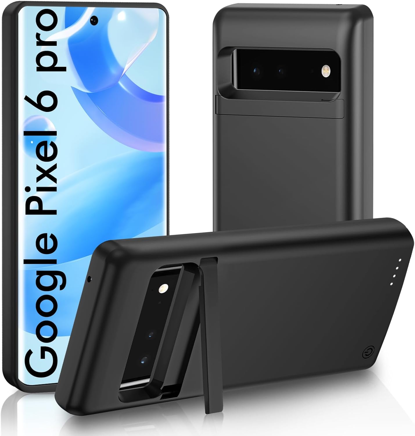 Battery Case for Google Pixel 6 Pro, 10,000mAh Rechargeable Phone Charging Case with Kickstand, Extended Backup Charger Cover for Pixel 6 Pro 5G(6.7")- Black