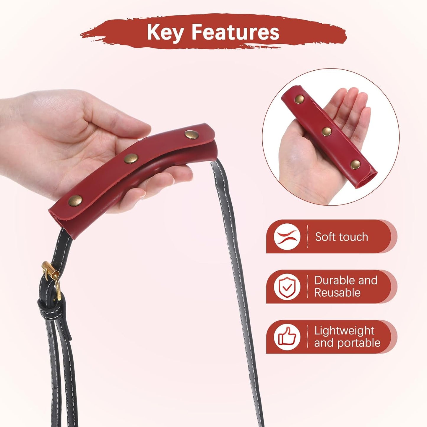 Leather Handle Wrap [4PCS] - Handbag Handle Wrap Cover with 3 Metal Clasps Use for Suitcases & Bags & Shopping Totes & Wallets - [Wine Red-5IN/13CM] Soft Purse Strap Pad