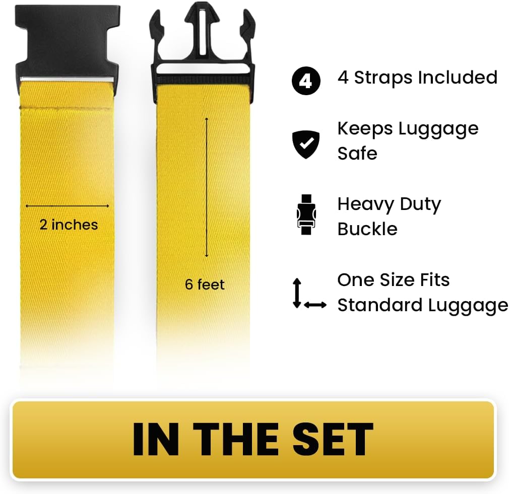 L'AIKEAU Luggage Straps for Suitcases - 4-Pack Travel Belt for Luggage, Backpack Straps, and Bag Straps - Travel Accessories for Suitcase, Suitcase Belt, and Backpack Luggage Strap (Yellow)