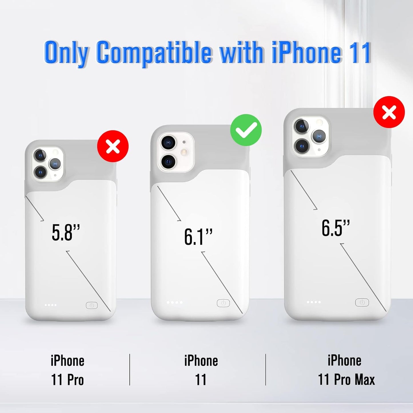 Battery Case for iPhone 11, Real 8500mAh Ultra- Slim Powerful Charging Case Charger Portable External Lightweight Smart Battery Pack Compatible with 11, 6.1 inch, White