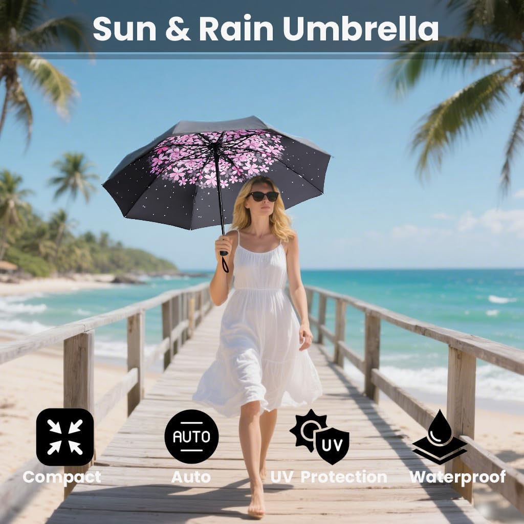 SIEPASA Compact Travel Umbrella - Windproof Auto Open/Close, Lightweight Folding Umbrella wIth