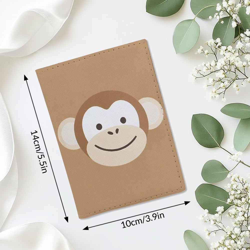Monkey Passport Holder for Travel Happy Smiling Face PU Leather Passport Cover Wallet Cute Passport Card Holder for Women and Men