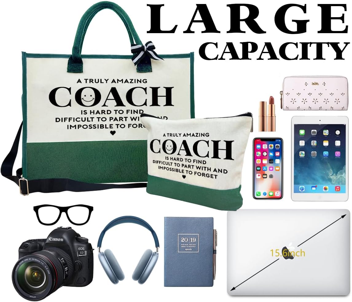 Amazing Coach Tote Bag, Women's Canvas Handbags, Shoulder Beach Bag, Thank You Gift for Female Coach, Gifts for Female Coaches, Canvas Tote Bag With Zipper, Makeup Bag B1