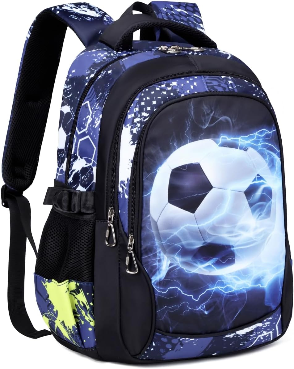 Boys Backpack for Elementary Kids Bookbag Middle School Bags Heavy Duty Soccer Laptop Durable Waterproof 18 In (1-Black)