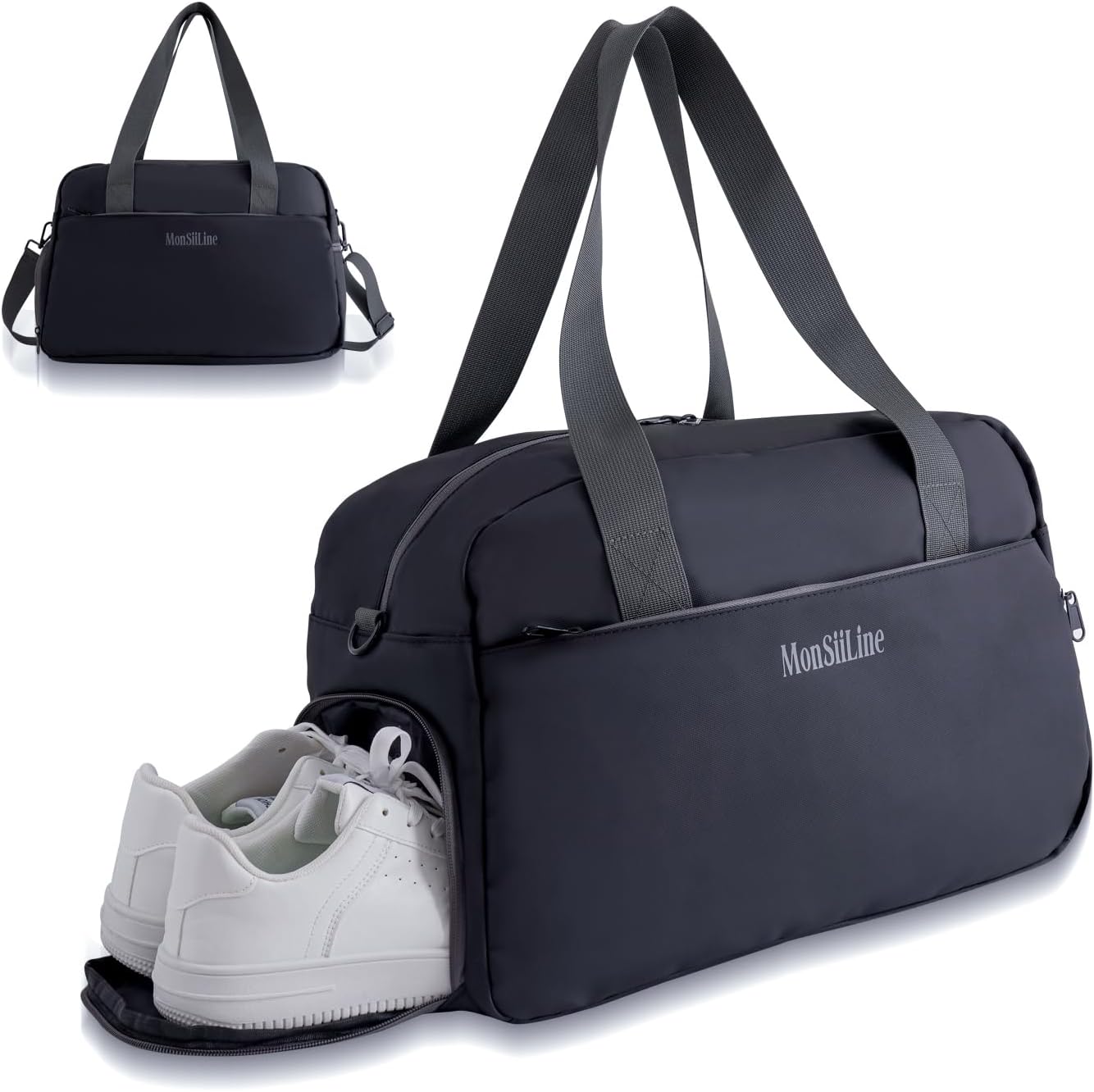 Gym Bag for Women Men with Shoe Compartment, Waterproof Small Duffle Bag for Travel, Sports, Weekend Lightweight Carry On Tote Bag (Black)