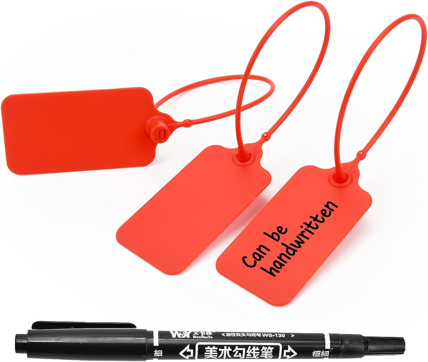 50pcs Luggage Tags Plastic Seals Shipping Label Logistics Use Sign Tie, Sealing Storage Multi Purpose Name ID Tag with Marker for Backpack, Schoolbag, Car Key (Red)