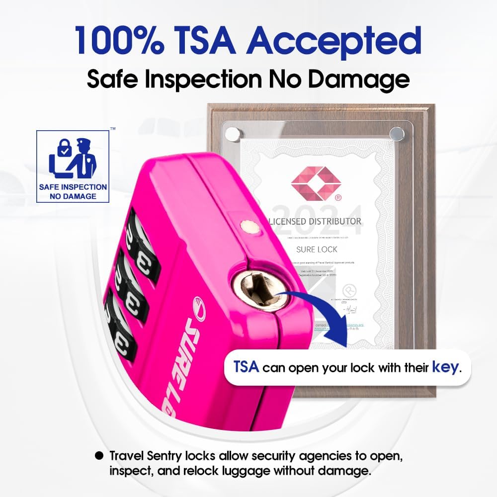 SURE LOCK TSA Approved 4-Digit Resettable Combination Luggage Locks with Open Alert, Easy-Read