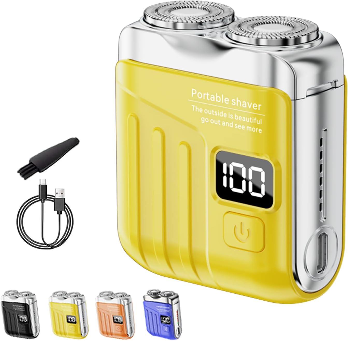 Portable Electric Shaver - LED Display Dual-Head Pocket Shaver, Mini USB Rechargeable Travel Razor, One-Button Operation, Long-Lasting Battery, for Home & Travel (Yellow)