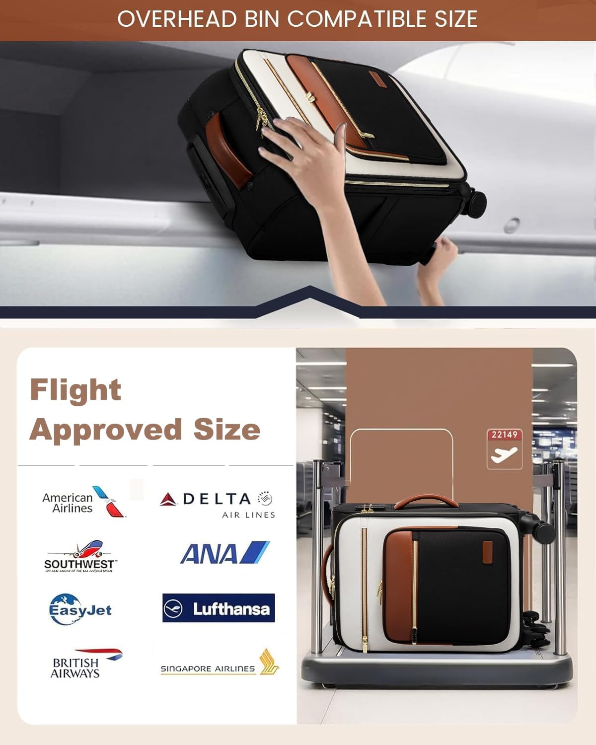 LOVEVOOK Carry on Suitcase 22x14x9 Airline Approved,20 inch Lightweight Waterproof Suitcases with 360° silent swivel wheels, TSA Lock and Compartment, Large Capacity travel Suitcase Black