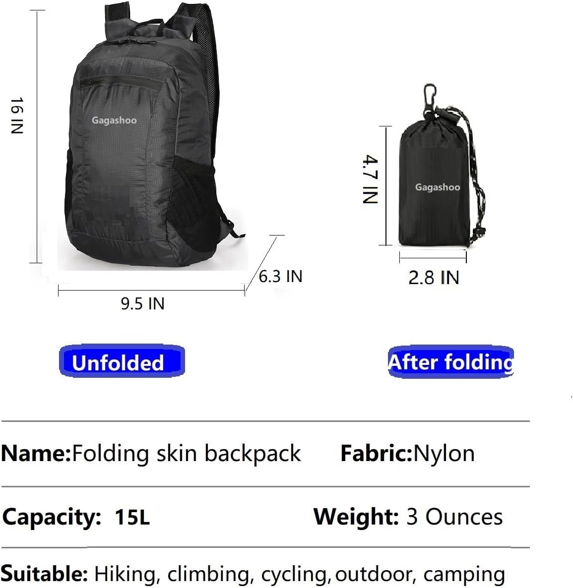 Small Foldable Hiking Daypack Packble Skin Casual Backpack Camping Cycling Travel Outdoor Day Bags