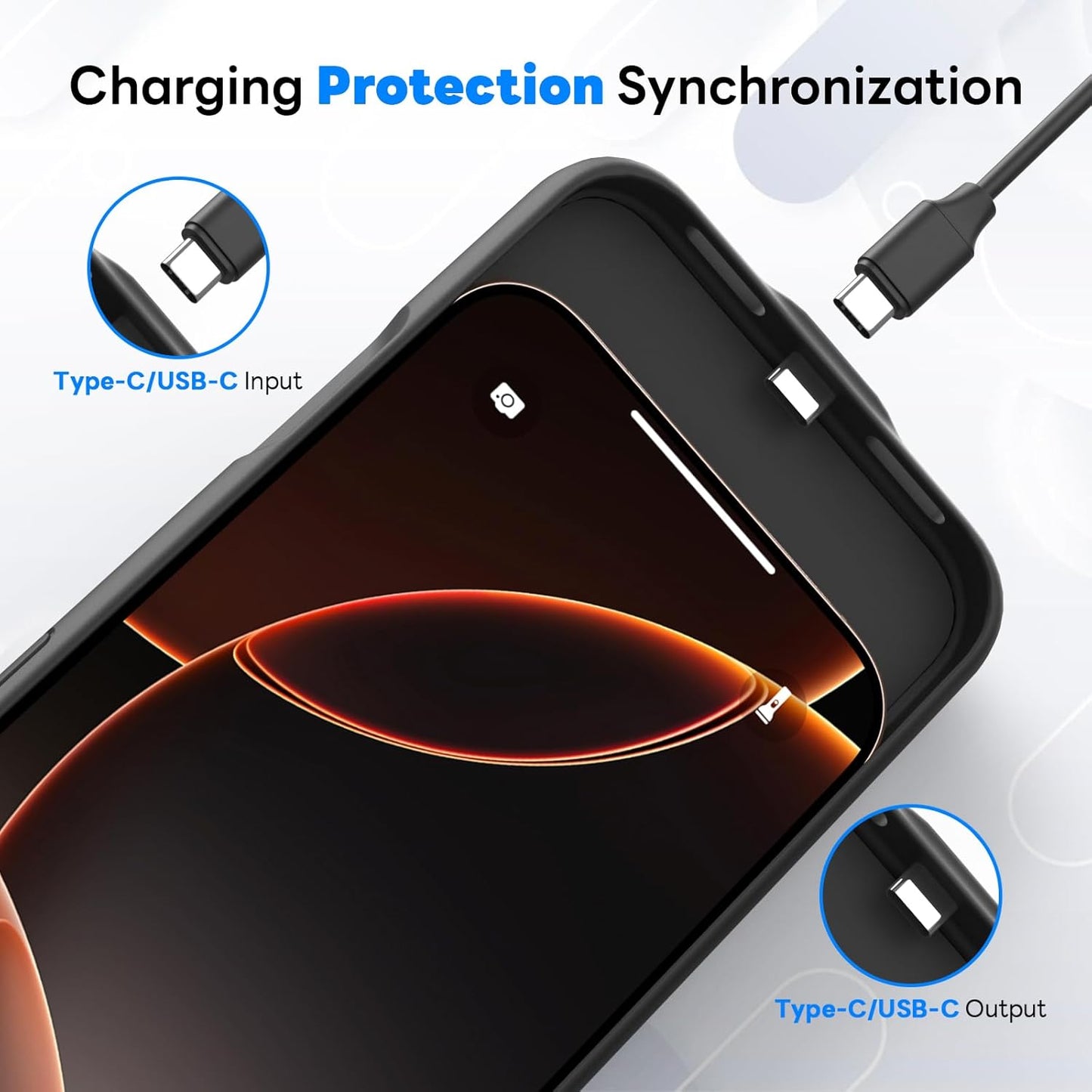 Battery Case for iPhone 16 Pro Max (6.9 inch),Charging Case Charger Ultra-Slim 7000mAh Rechargeable Portable Extended Charger Case Cover w/Tempered-Glass Protector - Black