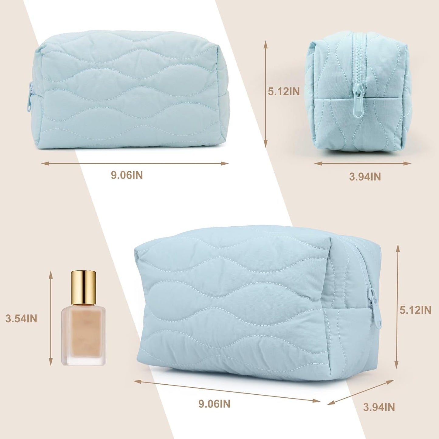 Make up Bag Travel Cosmetic Bag for Women Girls Zipper Puffy Padded Makeup Organizer Waterproof Portable Pouch Purse Lightweight Toiletry Accessories Storage Lake Blue