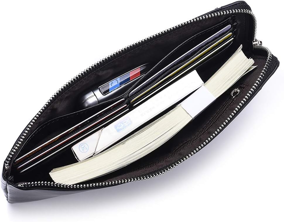 Minimalist Leather Wallets for Men Long Bifold Wallet Zip Around Clutch Travel Purse for Checkbook, Smartphone, Cash