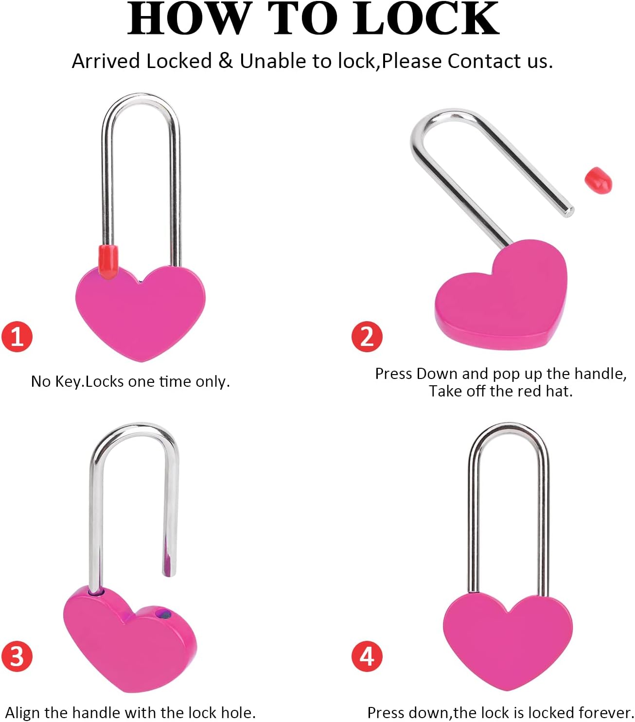 Love Lock Heart Padlock, Rose Red Single Heart Wish Lock for Lovers Wedding, Valentines