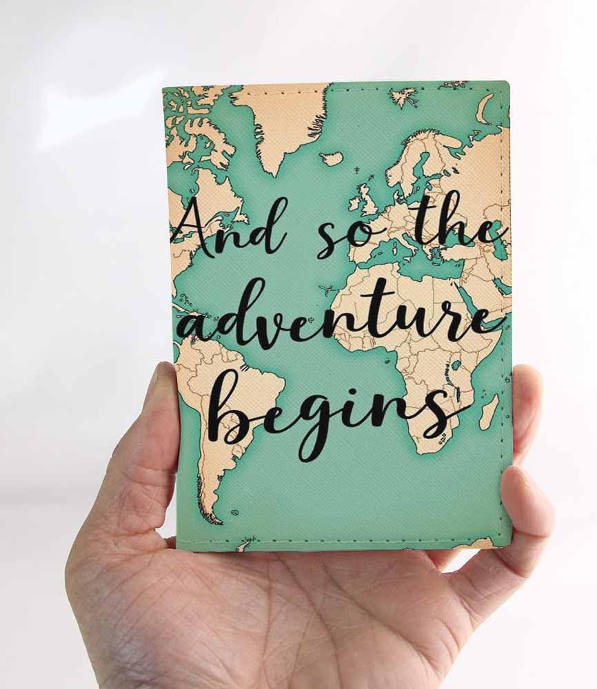 Creative Passport Holder for Travel and So the Adventure Begins PU Leather Passport Cover Wallet