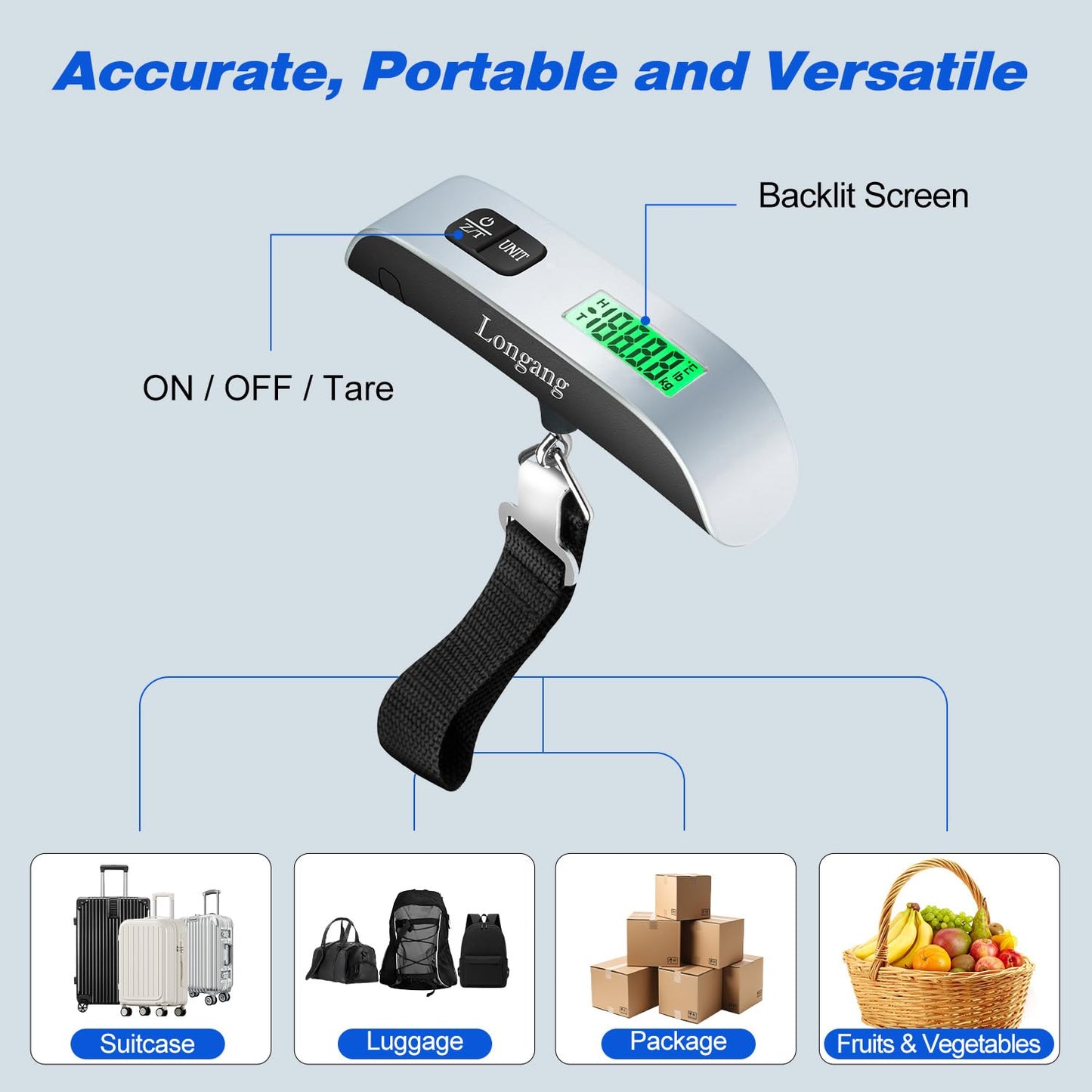 Digital Hanging Luggage Scale with Backlit for Travel, Portable Handheld Suitcase Weight Scale with