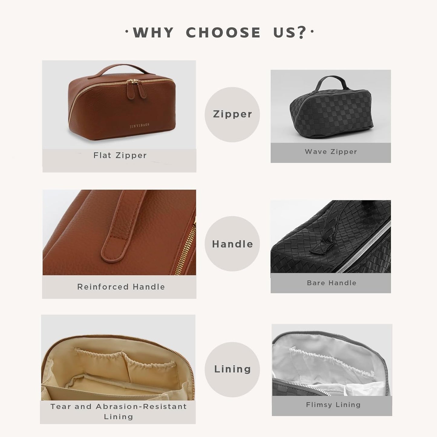 Travel Makeup Bag – Large Cosmetic Organizer with Waterproof PU Leather, Smooth Double Zipper & Tear-Resistant Lining, Toiletry Pouch for Women (Brown)