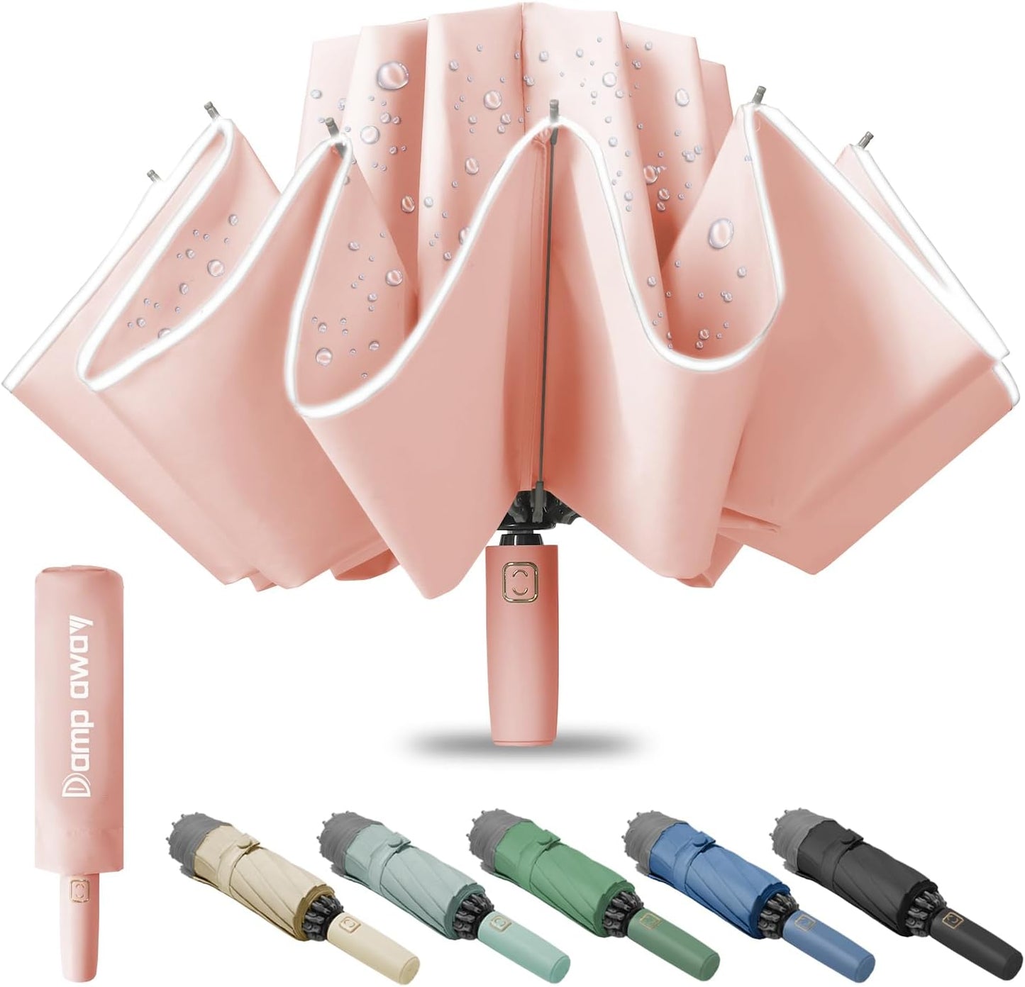 Windproof Travel Umbrella for Rain, Large Portable Reverse Folding Car Umbrella, Inverted Design, Compact Auto Open Close with Durable Waterproof Canopy, Fits Backpack/Women Men, 45.6 Inch