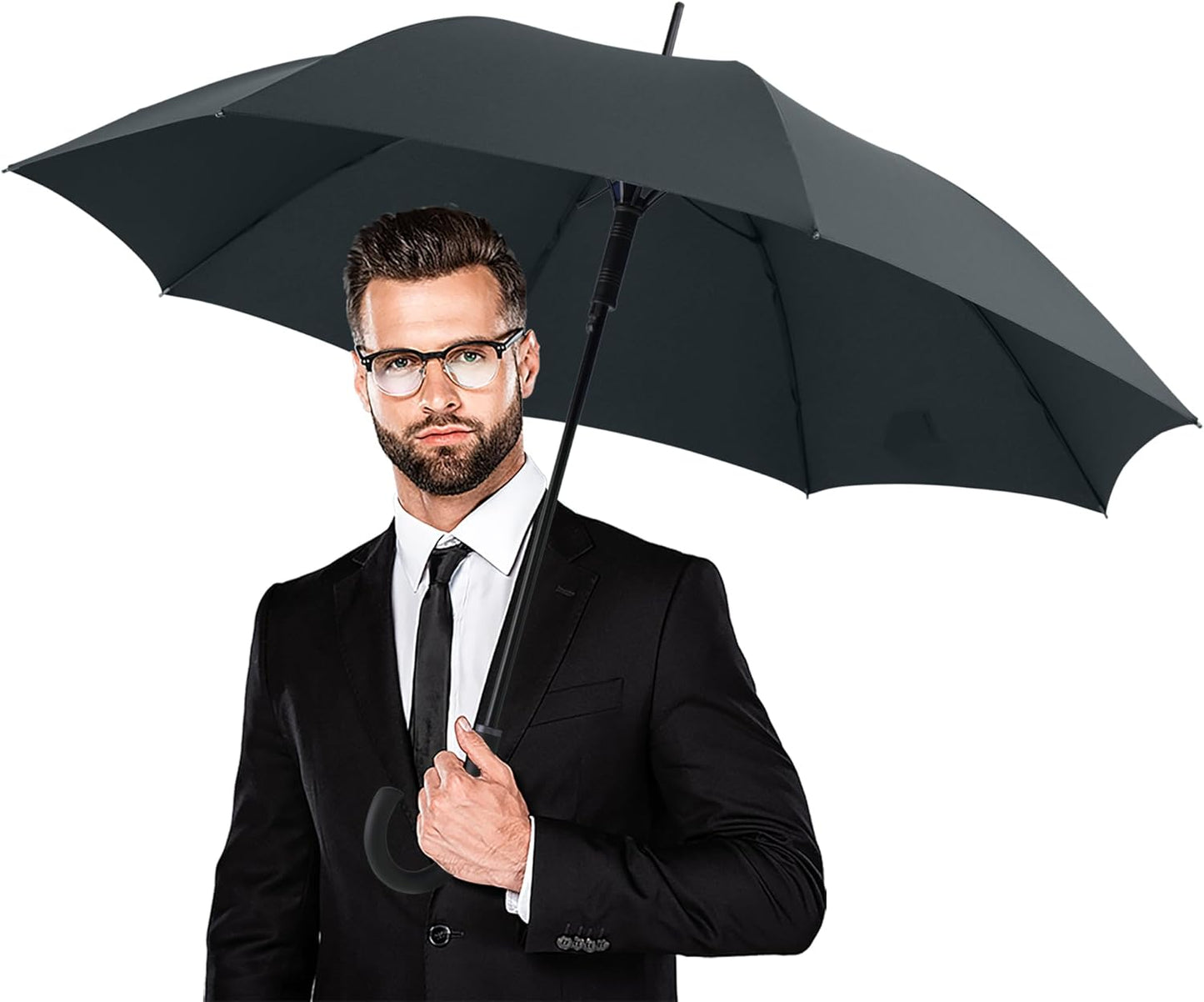 Large Stick Umbrella Windproof Automatic Open 50 Inch Umbrella with Hook Handle,Over Sized J Handle Umbrellas for Men and Women,Windproof Unbreakable Stick Rain Golf Umbrella.