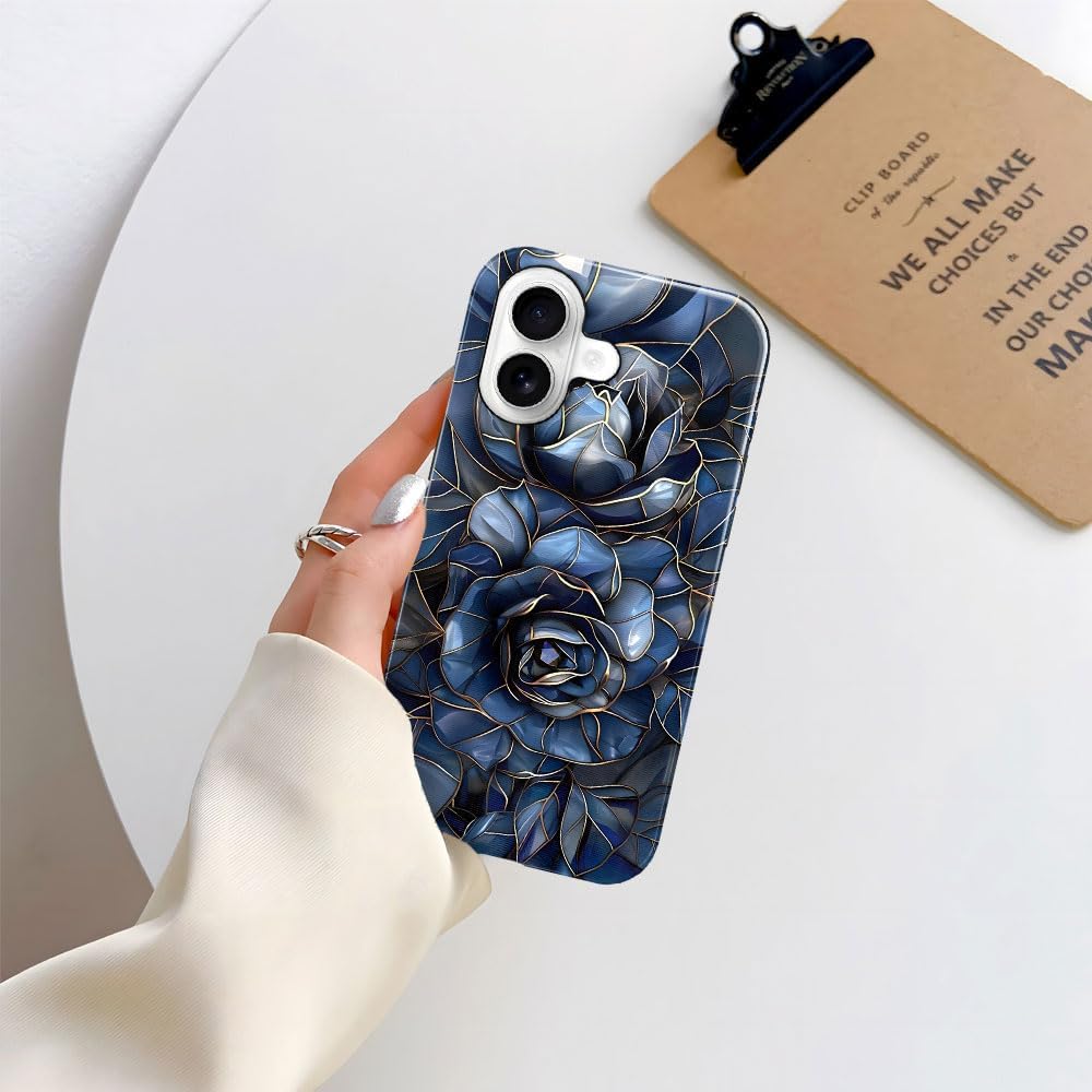 Case for iPhone 17 - Slim Fit Anti-Scratch Phone Case for Girl Women - Rose Floral Stained Glass (Glossy)