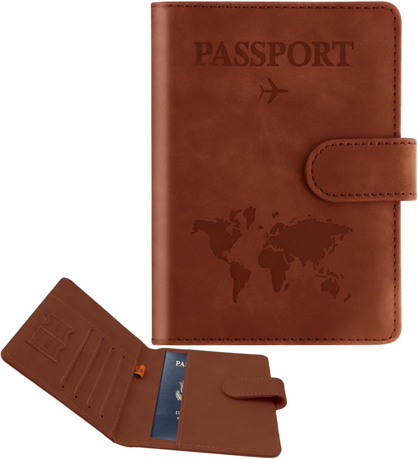 Passport Holder for Travel, Passport Cover Wallet, Premium PU Leather Passport Book Card Holder Case for Women Men, Waterproof RFID Blocking Flying Travelling Essentials Vacation Must Haves, Brown
