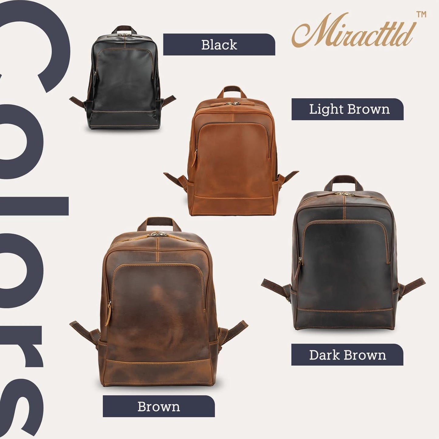 Leather Backpack for Men 15.6" Laptop Backpack 100% Madagascar top-Grain Leather Backpack Black