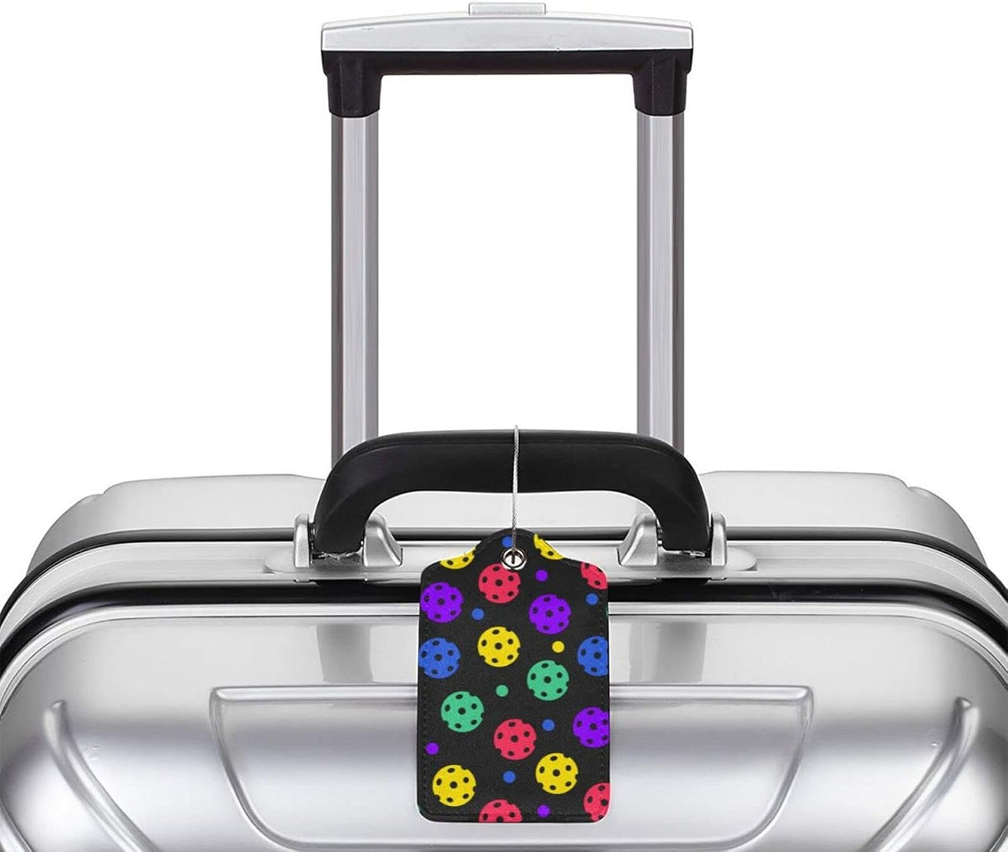 Pickleball Luggage Tags Set of 2 Leather Stainless Steel Loop Label Tag for Travel Bag Suitcase