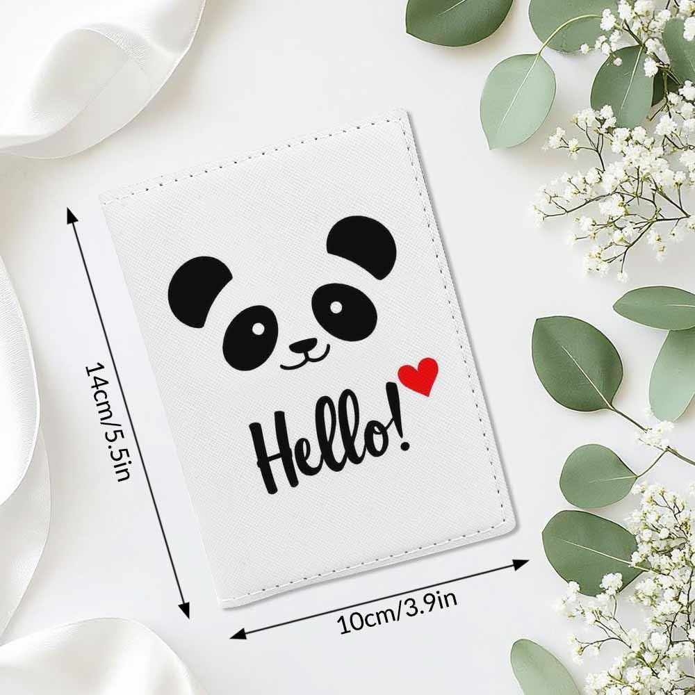 Panda Passport Holder for Travel Smiling Bear Hello Love Heart PU Leather Passport Cover Wallet Cute Passport Card Holder for Women and Men