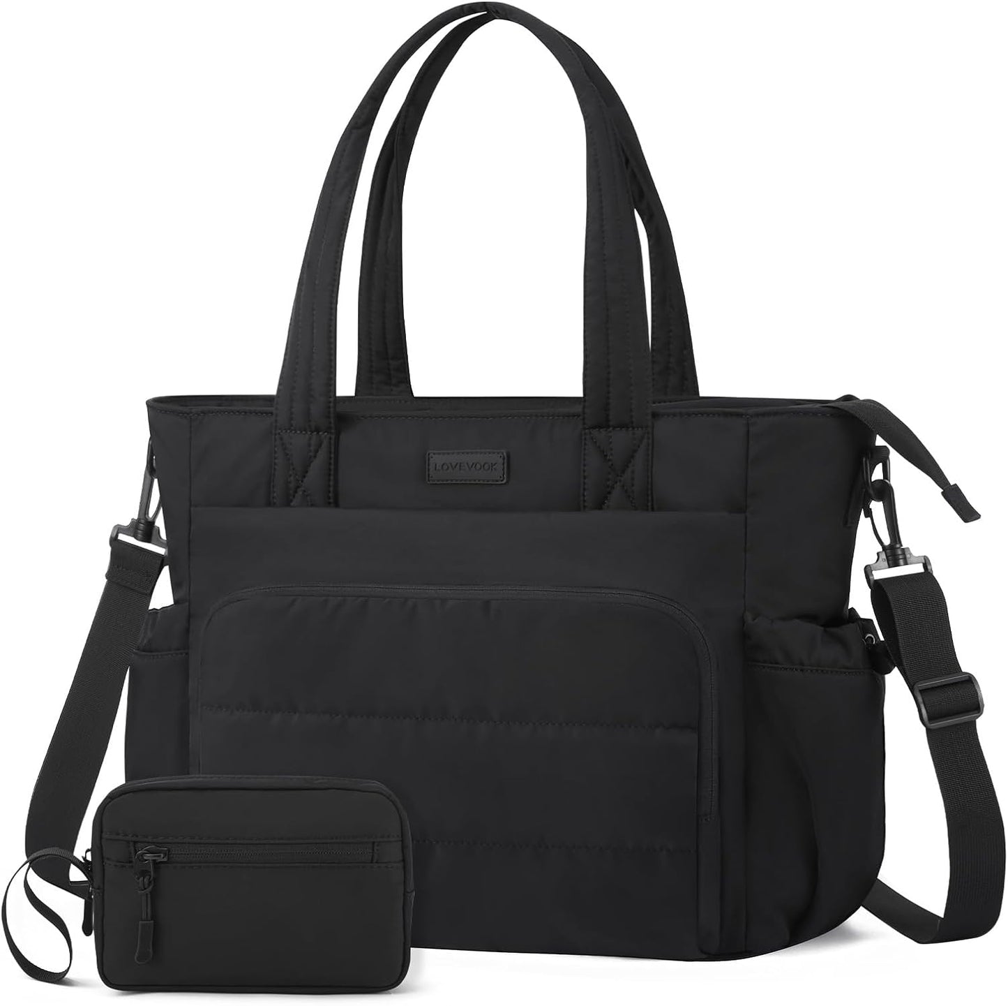 LOVEVOOK Tote Bag for Women, 15.6 Inch Puffer Laptop Work Tote with Cup Holder, Quilted Nurse Bag for Travel, Gym, Daily Use