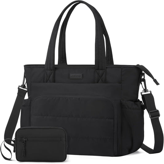 LOVEVOOK Tote Bag for Women, 15.6 Inch Puffer Laptop Work Tote with Cup Holder, Quilted Nurse Bag for Travel, Gym, Daily Use