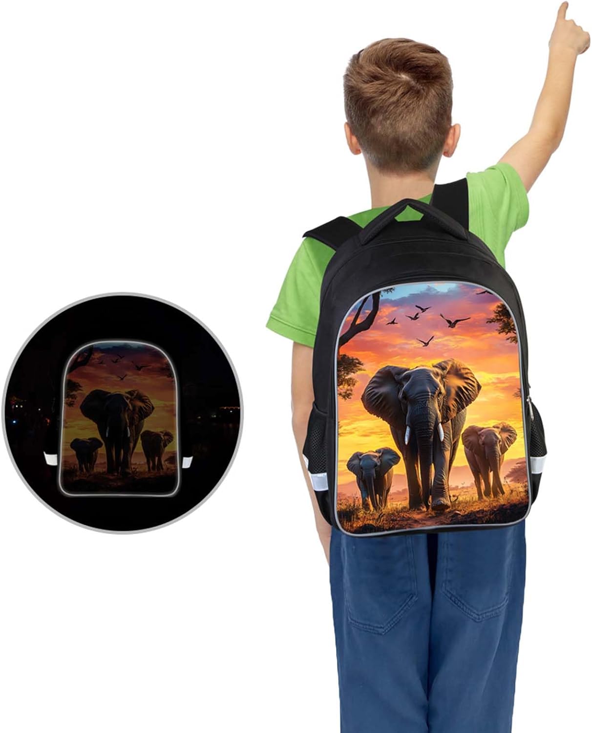 Kids School Backpack for Boys Girls, Children Teens Back Pack for Elementary Primary, Polyester Bookbag, Large Capacity Elephant School Bag, Top Handle, Idea for Unisex-child Age 6+