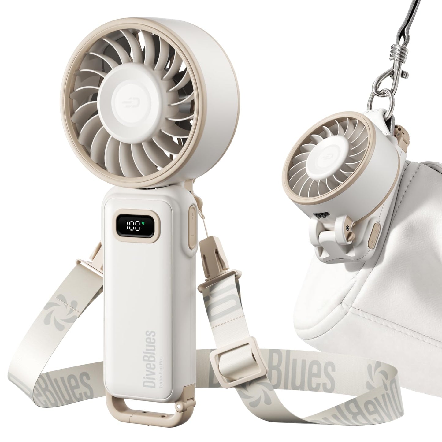 Diveblues Portable Turbo Fan, 100 Speed Handheld Fan with Strong Airflow, Foldable 4 in 1 Personal