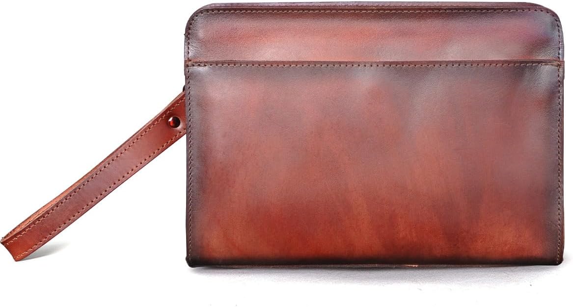 Vintage Crazy Horse Leather Business Briefcase - Under Arm Clutch Bag with Tablet Case & Organizer