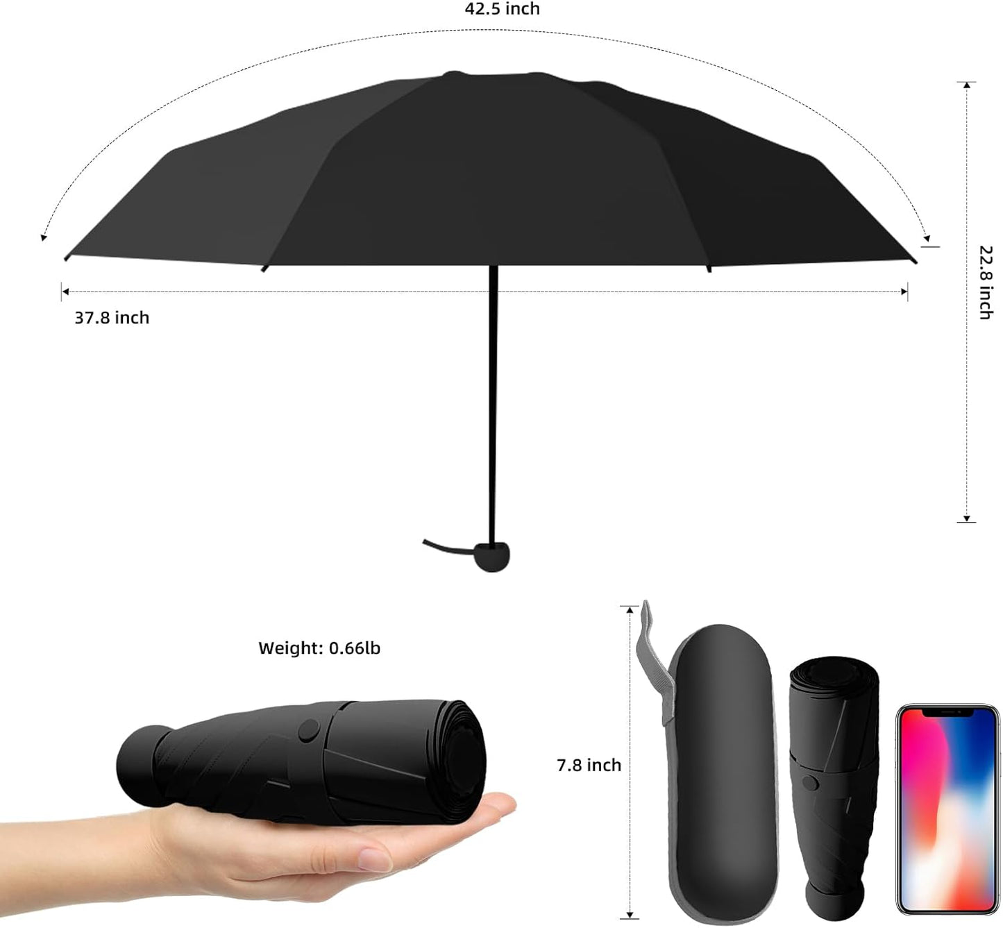 Compact Travel Umbrella, Small Pocket Mini Umbrella for Purse Wallet, UV Sun Rain Umbrellas for Backpack, Portable Folding Umbrellas for Women Kids