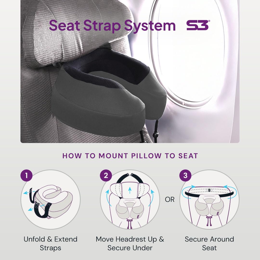 Cabeau Evolution S3 Travel Pillow - Memory Foam Neck Pillow for Airplane and Long Flights with Seat