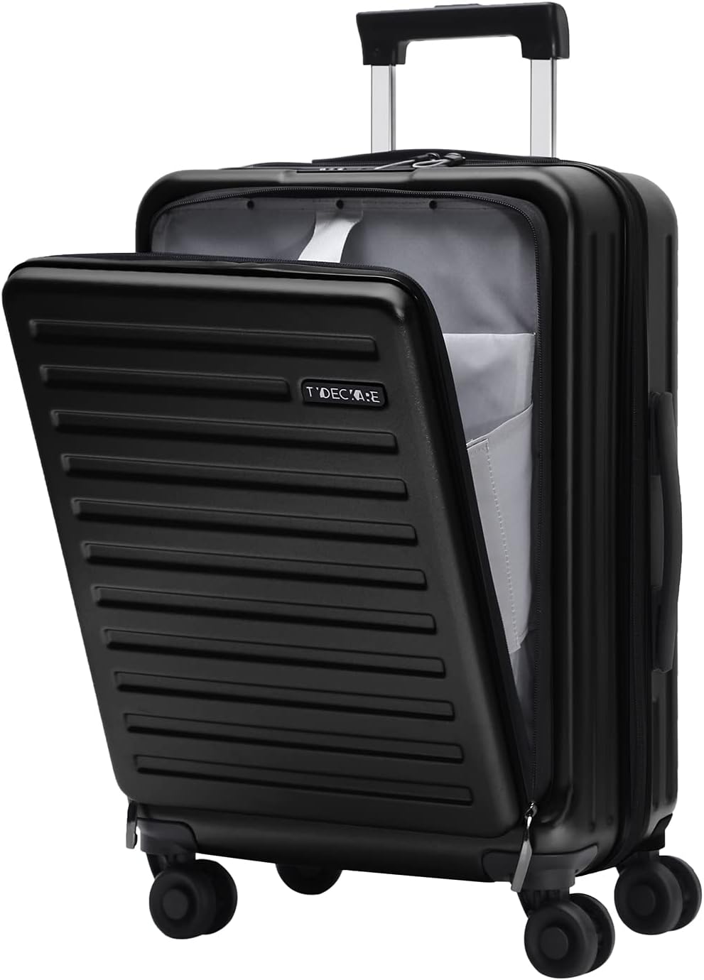TydeCkare 20 Inch Luggage Carry On with Front Compartment, 22x14.6x10in, 45L, Lightweight ABS+PC Hardshell Suitcase with TSA Lock, YKK Zipper & 4 Spinner Silent Wheels, Black