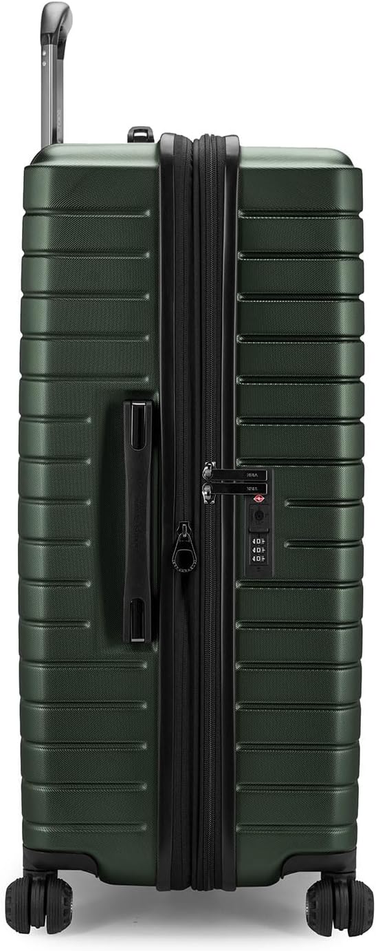 Traveler's Choice Archer Polycarbonate Hardside Spinner Luggage Set, Tie Down Straps, Green, Checked 29-Inch