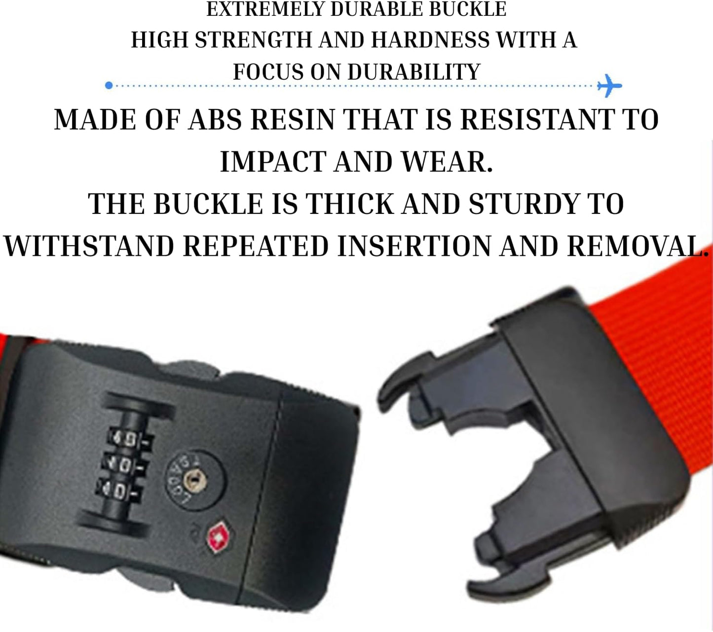 Suitcase Belt TSA Lock dial Type, I-Shape, English Instructions, Length Adjustable, Lightweight Type, Carrying case Marker, Travel, Business Trip, Luggage Collapse Prevention (Orange)