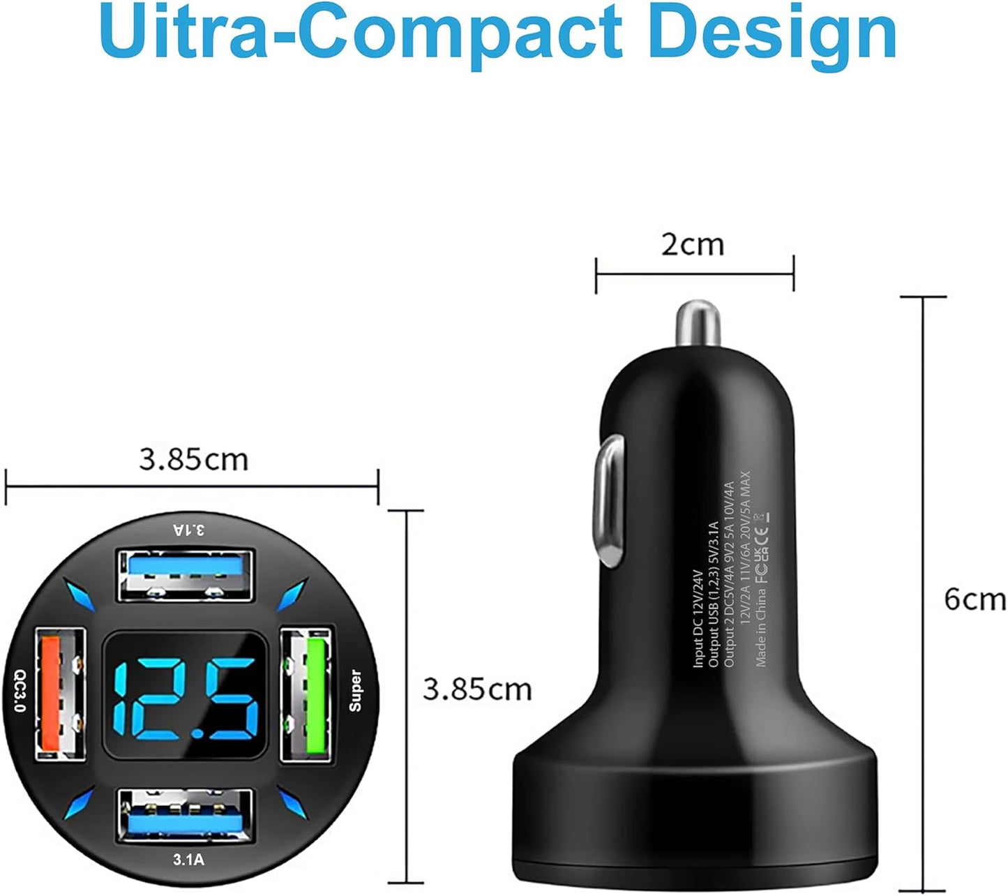 31W 4-Port Cigarette Lighter Car Charger with Fast Charging with 3FT USB-ATO USB-C Cable, 4in1 Cigarette Lighter Car Charger Compatible with iPhone 15/16, iPad Pro, Galaxy S24/23 and More