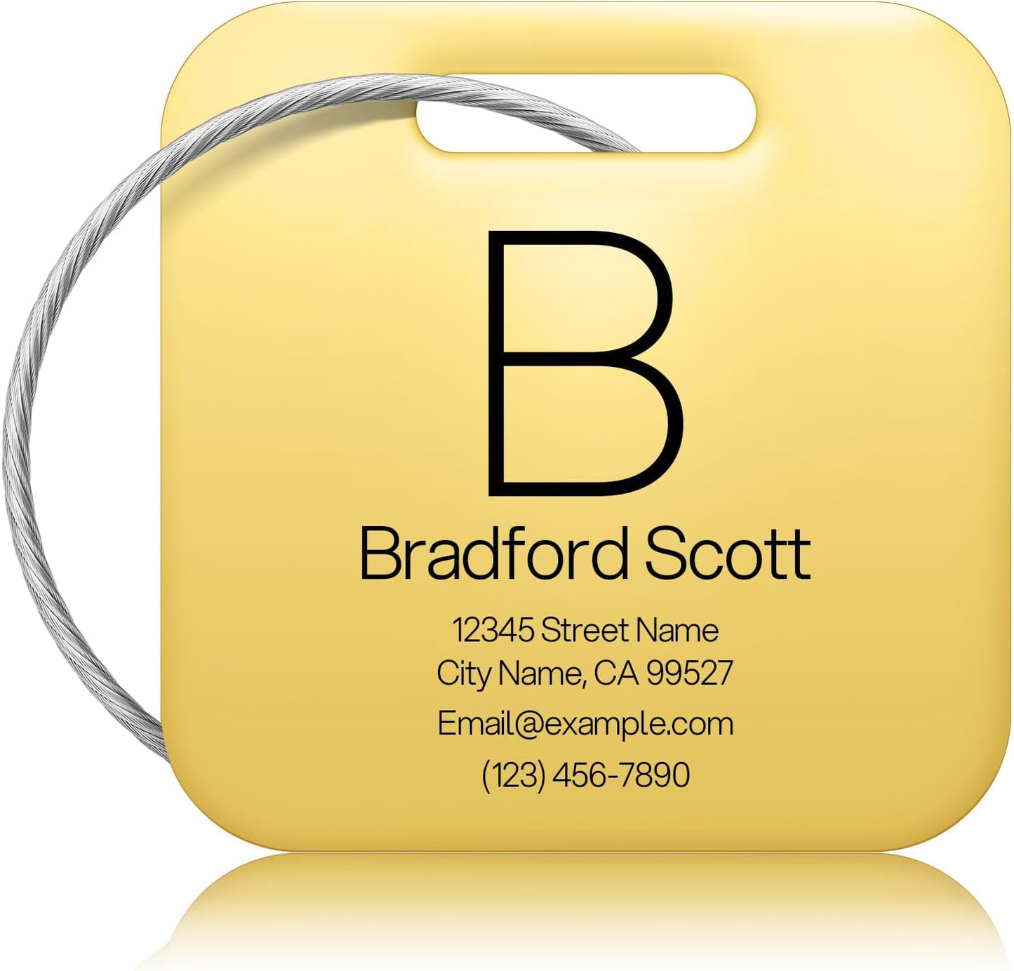Initial Personalized Luggage Tags for Suitcases - Laser Engraved Stainless Steel Custom Name ID Tag for Backpack and Bag Kids, Women - Metal Baggage Tags Travel Essentials Accessories(Square-Gold)