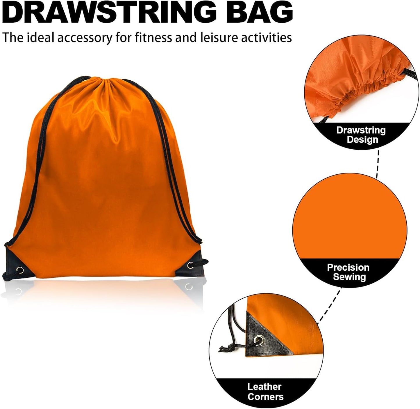 GoodtoU Drawstring Bags, Nylon Gym Bags with Cinch Sack - Drawstring Backpack for Sport, Travel, Team (Orange, 80Pcs)