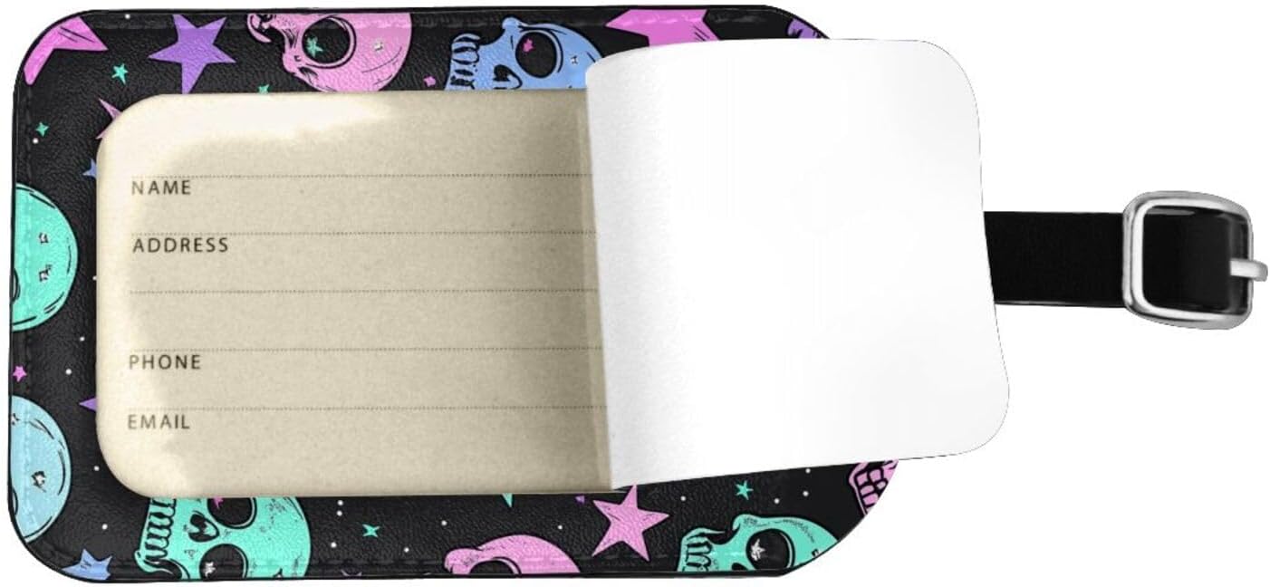 Skull Star Neon Luggage Tag Leather Suitcase Tags Cute Luggage Identifiers for Suitcases Privacy Cover Travel Name Tag for Kids Adult